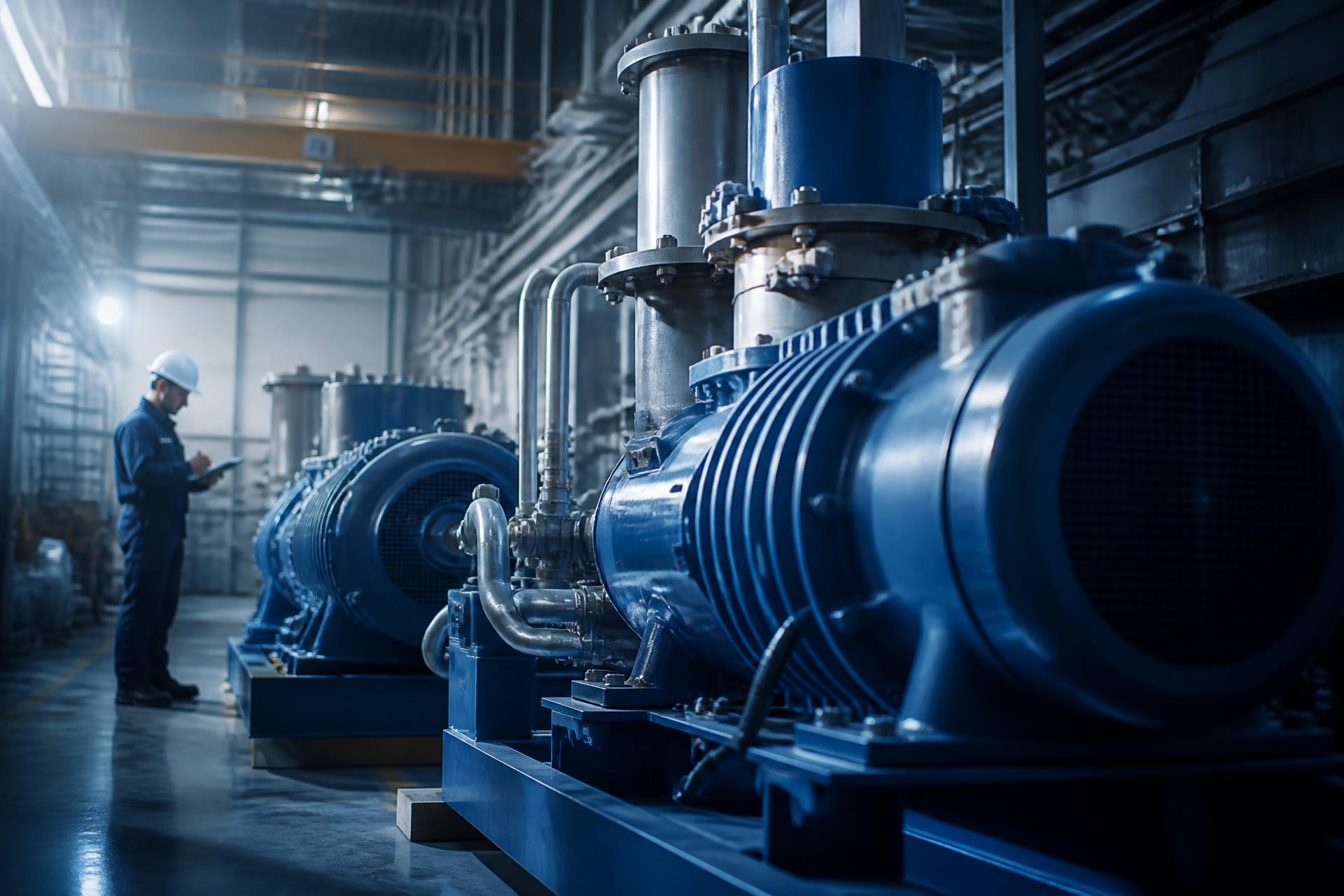 Industrial vacuum pumps in a modern manufacturing facility